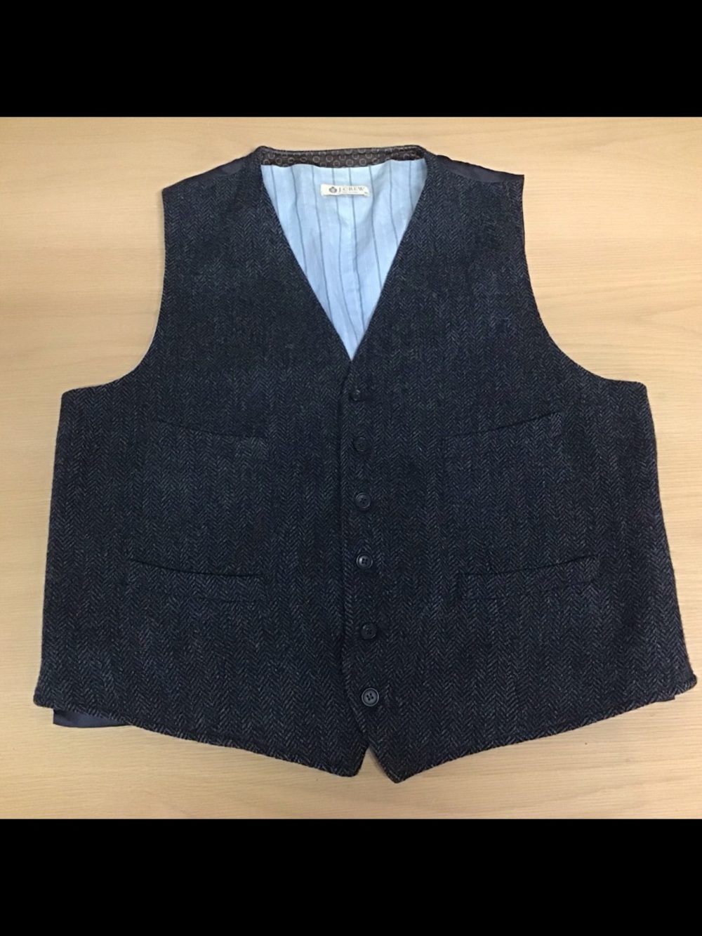 J. Crew Gray Herringbone Moon British Tweed Wool Vest Gilet Sz XL